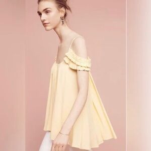 Anthropologie NWTMaeve Camisole Tunic Ruffle Drop Sleeve Straps Butter Yellow M